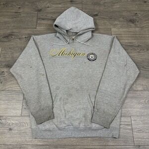 Vintage University‎ of Michigan Sweatshirt Adult L Gray Hoodie Wolverines Crest